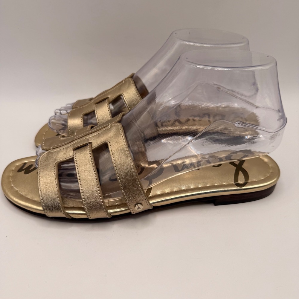 Sam Edelman Bay Metallic Gold Leather Cutout Slide Sandals Womens 7.5 M - Picture 2 of 6